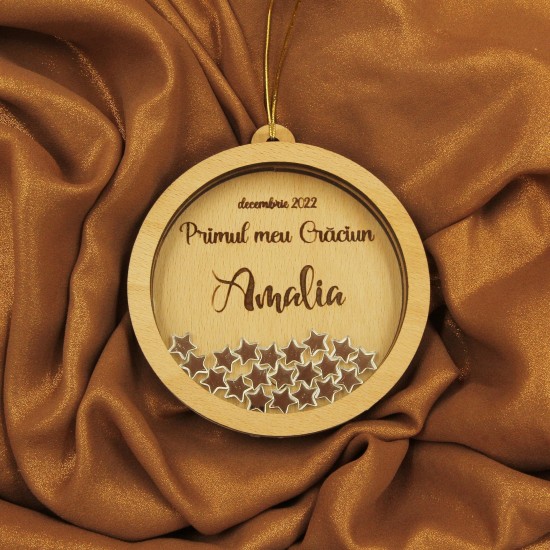 Ornament Brad Acril si Lemn - Primul Craciun cu Stelute - Personalizat