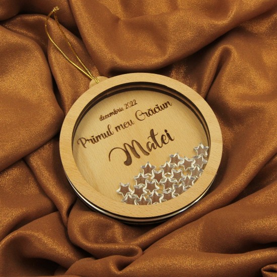 Ornament Brad Acril si Lemn - Primul Craciun cu Stelute - Personalizat