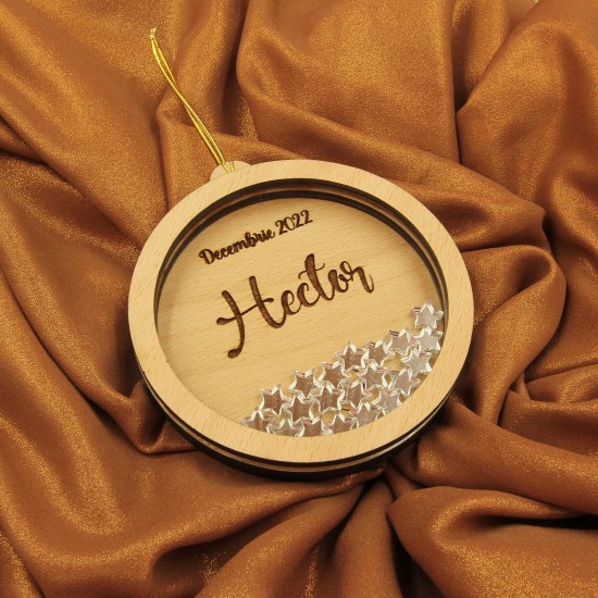 Ornament Brad Acril si Lemn cu Stelute - Personalizat
