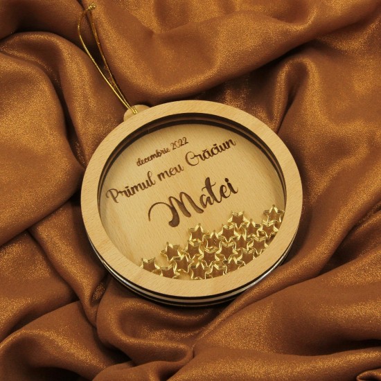 Ornament Brad Acril si Lemn - Primul Craciun cu Stelute - Personalizat