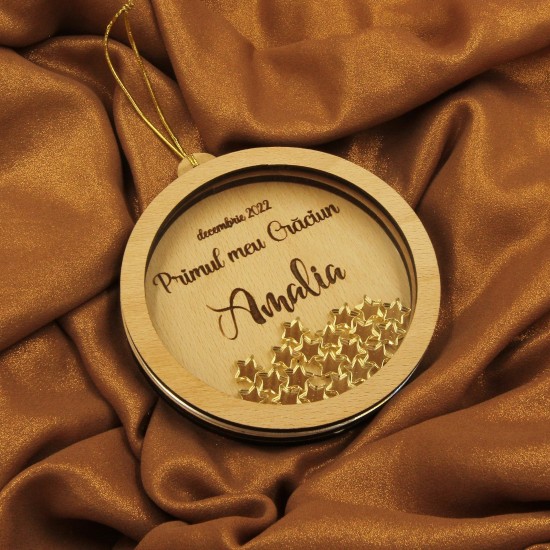 Ornament Brad Acril si Lemn - Primul Craciun cu Stelute - Personalizat
