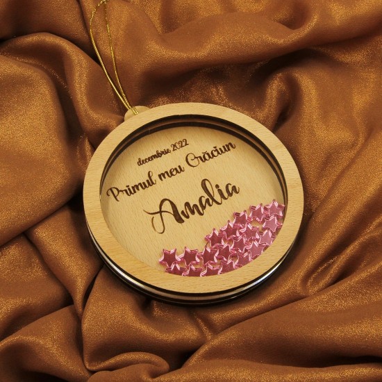Ornament Brad Acril si Lemn - Primul Craciun cu Stelute - Personalizat