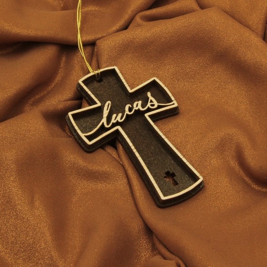 Ornament Brad Lemn - Cruce - Personalizat