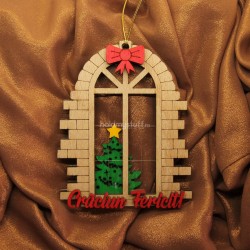 Ornament Brad Acril si Lemn - Fereastra Craciun Funda Pictata - Personalizat