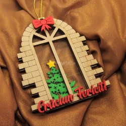 Ornament Brad Acril si Lemn - Fereastra Craciun Funda Pictata - Personalizat