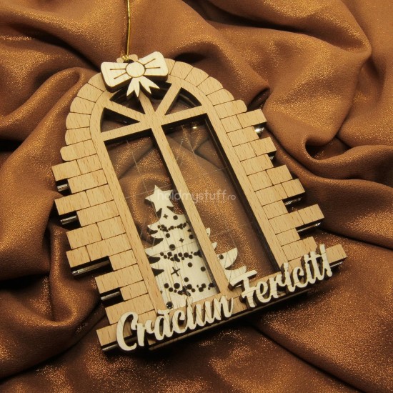 Ornament Brad Acril si Lemn - Fereastra Craciun Funda - Personalizat