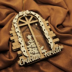 Ornament Brad Acril si Lemn - Fereastra Craciun Ghirlanda - Personalizat