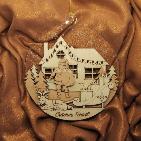 Ornament Brad Acril si Lemn - Mos Craciun - Personalizat