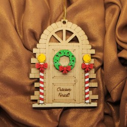 Ornament Brad Acril si Lemn - Usa Craciun Pictata- Personalizat