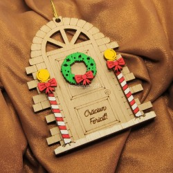Ornament Brad Acril si Lemn - Usa Craciun Pictata- Personalizat