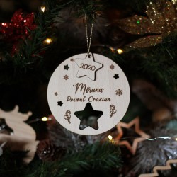 Ornament Brad Personalizat cu Steluta decupata - Primul meu Craciun