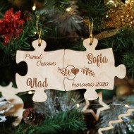 Set 2 Ornamente Brad Piese Puzzle - Primul Craciun Impreuna - Personalizat