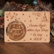 Felicitare Craciun din Lemn cu Ornament Brad - Personalizata