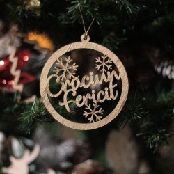 Glob Ornament Brad - Craciun Fericit cu Trei Fulgi