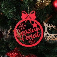 Glob Ornament Brad - Craciun Fericit cu Doi Fulgi - Stea si Funda