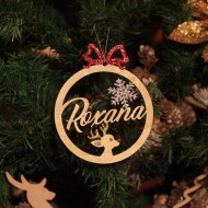 Ornament Brad Funda Rosie si Ren cu Nas Rosu - Personalizat 