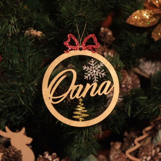 Ornament Brad Funda Rosie si Bradut cu Sclipici - Personalizat 