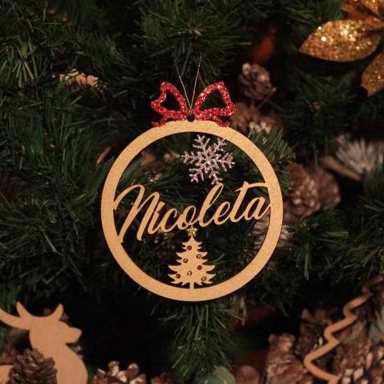 Ornament Brad Funda Rosie si Brad cu Sclipici - Personalizat 