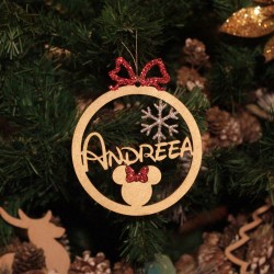Ornament Brad Funda Rosie si Fulg cu Sclipici - Personalizat 
