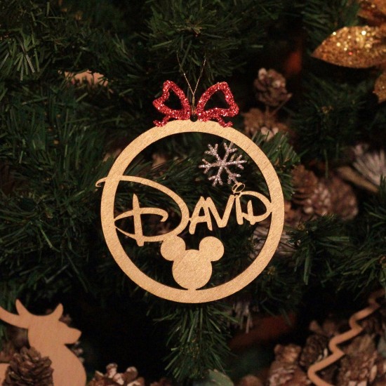 Ornament Brad Funda Rosie si Fulg de Zapada cu Sclipici - Personalizat 