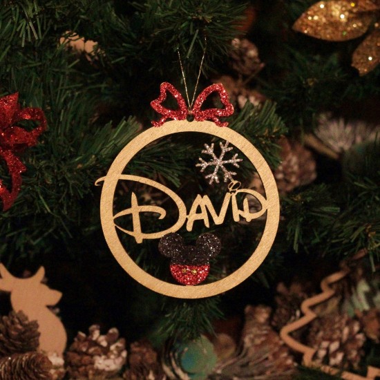 Ornament Brad Funda si Fulg de Zapada cu Sclipici - Personalizat 