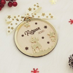 Ornament Brad Lemn si Oglinda Acrilica - Personalizat - Ren