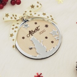 Ornament Brad Lemn si Oglinda Acrilica - Personalizat - Om de Zapada