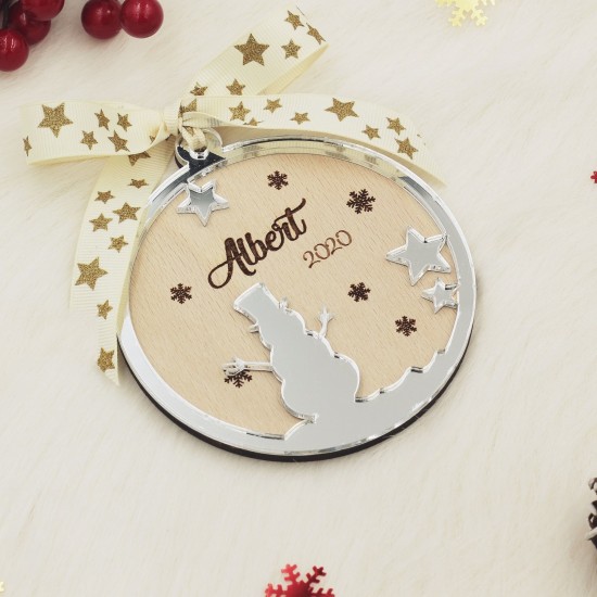 Ornament Brad Lemn si Oglinda Acrilica - Personalizat - Om de Zapada