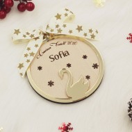 Ornament Brad Lemn si Oglinda Acrilica - Personalizat - Lebada