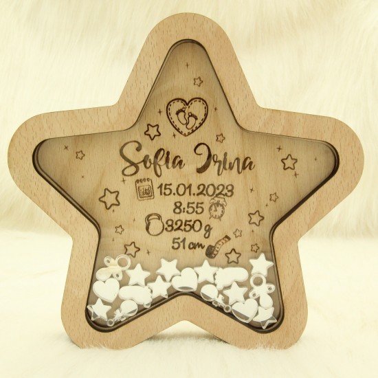 Decoratiune Steluta Personalizata cu Nume si Datele de la Nastere - 18x18 cm