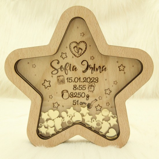 Decoratiune Steluta Personalizata cu Nume si Datele de la Nastere - 18x18 cm