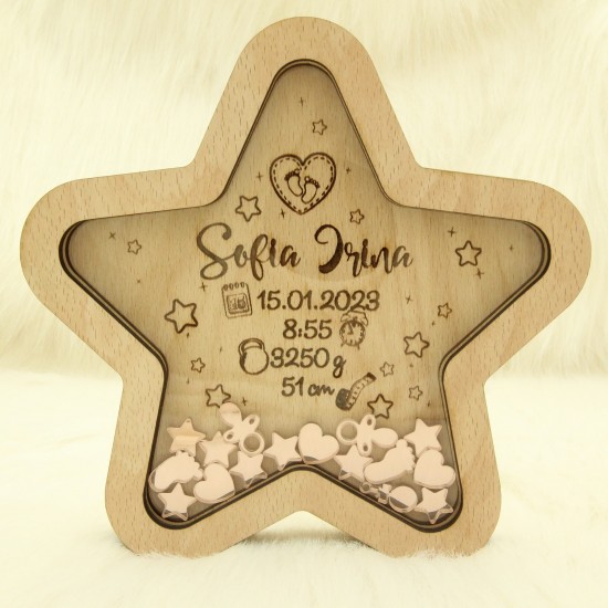 Decoratiune Steluta Personalizata cu Nume si Datele de la Nastere - 18x18 cm