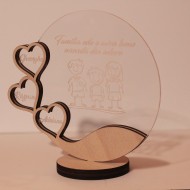 Trofeu din Plexiglas si Lemn Personalizat - 3 Membri ai Familiei
