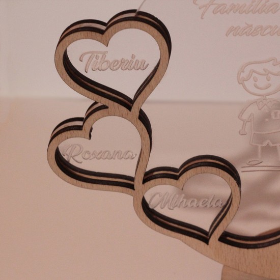 Trofeu din Plexiglas si Lemn Personalizat - 3 Membri ai Familiei